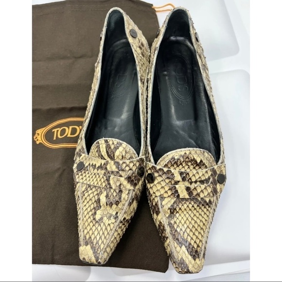 TOD'S Womens Sz 7 Brown Snakeskin Leather Loafer Square Toe w/ Dustbag - Picture 3 of 11